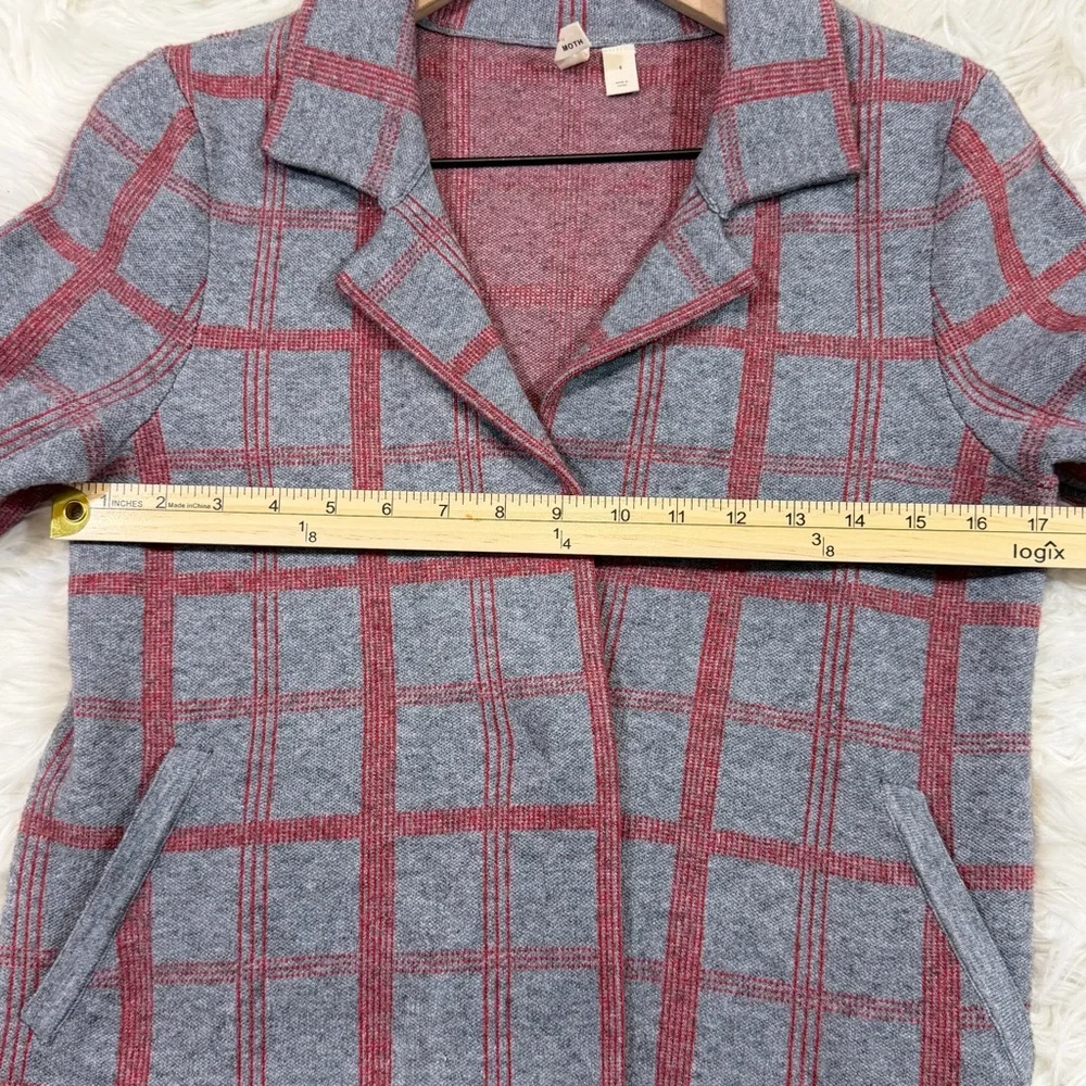 Anthropologie Moth Gray Red Plaid Collared Sweater Jacket - Picture 13 of 16